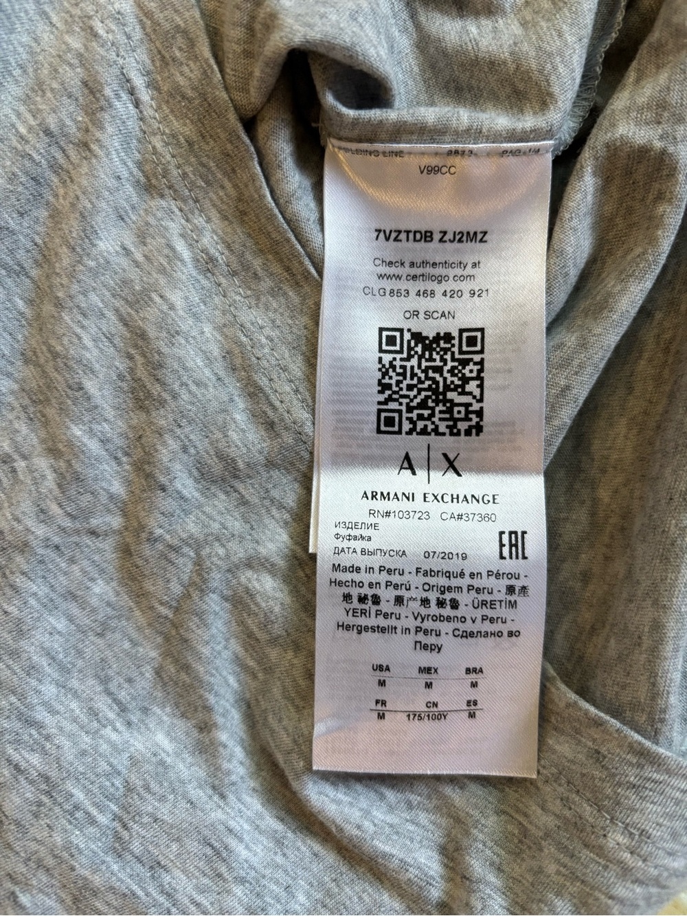 NWT Armani Exchange AX Logo Tee Men’s M Heather Grey Graphic Crew - Picture 5 of 5